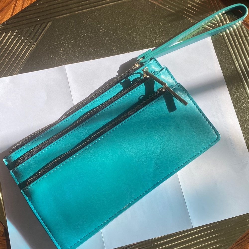 Wristlet Teal three zipper Wristlet
